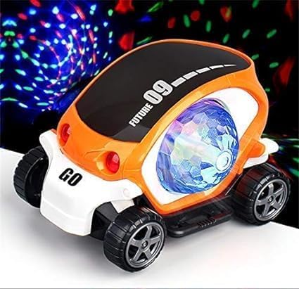 360 Degree Rotating Stunt Car, Bump and Go Toy with 4D Lights and Sounds Musical Car Toy 09 Future Car 3+ Years (Orange)