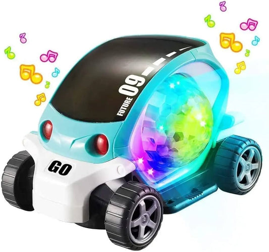 360 Degree Rotating Stunt Car, Bump and Go Toy with 4D Lights and Sounds Musical Car Toy 09 Future Car 3+ Years (Blue)