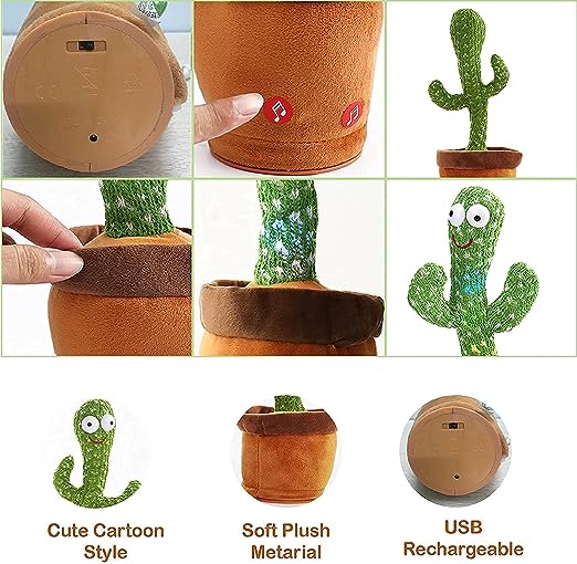 Dancing Cactus Talking Toy, Cactus Plush Toy, Wriggle & Singing Recording Repeat What You Say Funny Education Toys