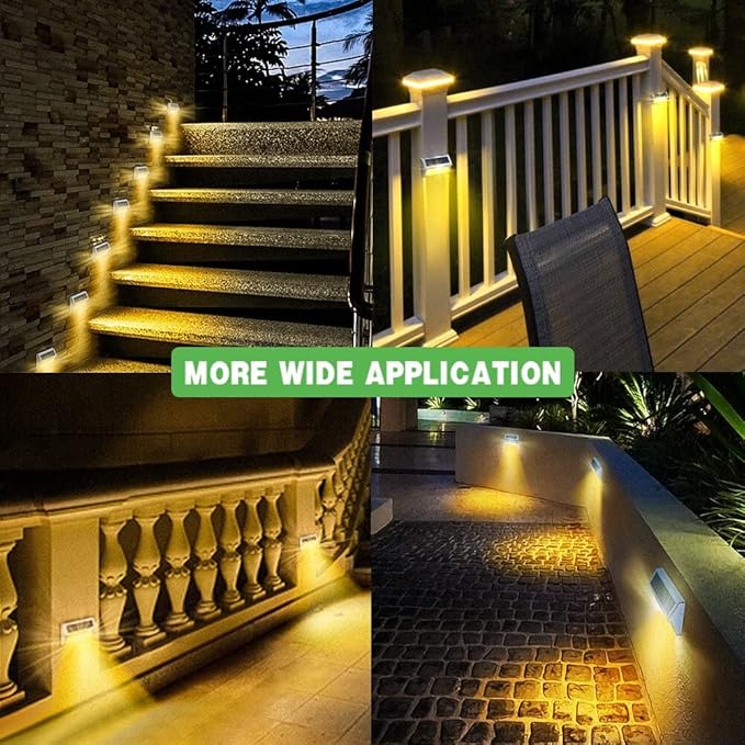 Stainless Steel Bright Solar Deck Lights Waterproof Solar Stair Lights with Auto On/Off | Pack of 6