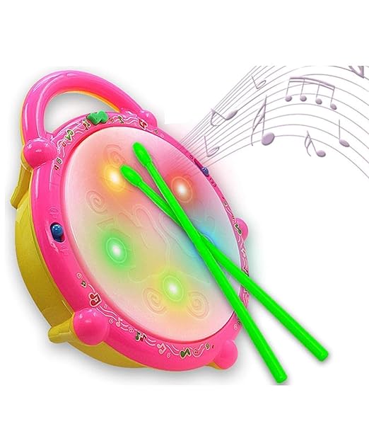 Battery Operated Flash Drum with Multi Color 3D Lights, Music for Baby Kids 1+ Years