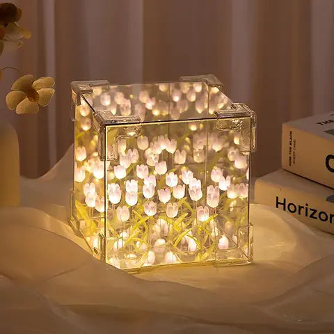 Glass Infinite Tulip Mirror Cube Lamp