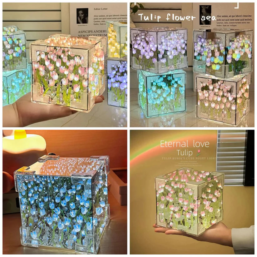 Glass Infinite Tulip Mirror Cube Lamp