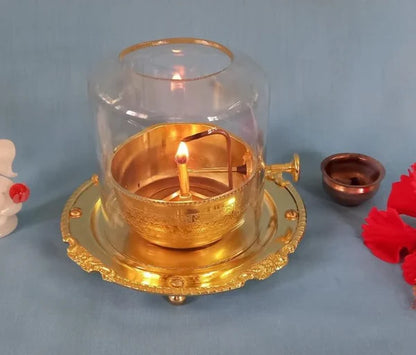 AKHAND JYOT DIYA WITH BOROSILICATE GLASS FOR PUJA HOME TEMPLE OIL LAMP TEA HOLDER