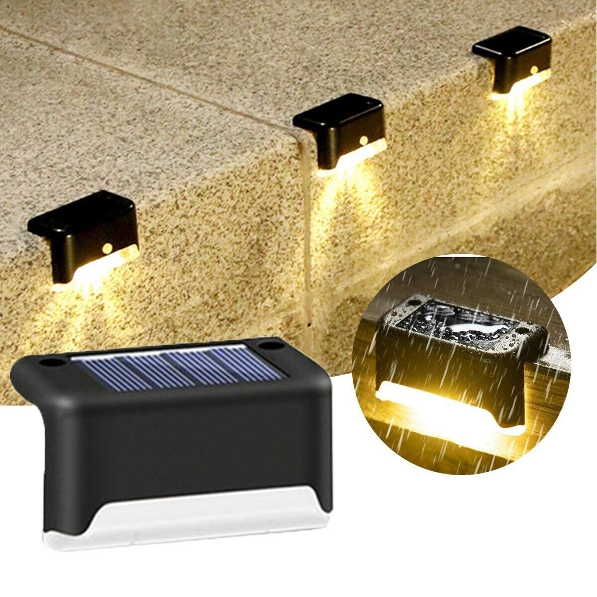 Stainless Steel Bright Solar Deck Lights Waterproof Solar Stair Lights with Auto On/Off | Pack of 6